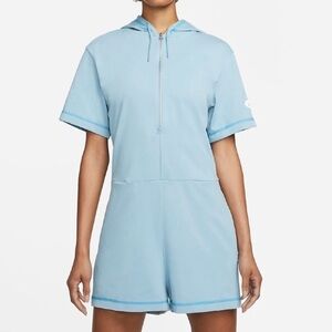 NWT Nike Sportswear Hooded Zip Front Romper in Light Blue